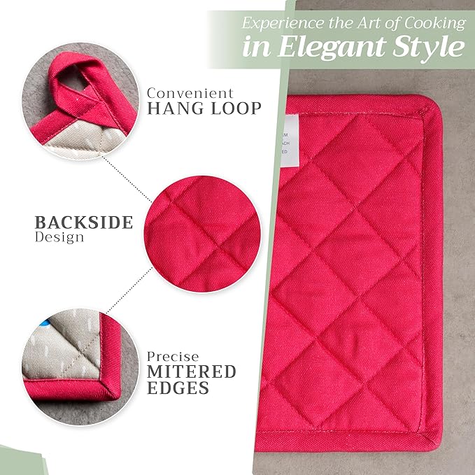 Maison d' Hermine Pot Holders 100% Cotton Heat Resistant Potholders 8" x 8" Hot Pads with Loop BBQ, Cooking, Baking, Grilling, Kitchen, Handling Hot Pans Spring/Summer (Pack of 1, Jardin D'Ete - Fog)