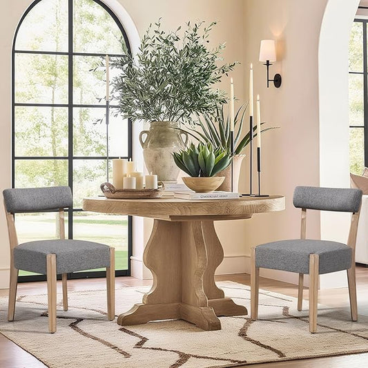 Dining Chairs Set of 2,Mid Century Modern Dining Chair Set - Linen Upholstered Low Back Kitchen & Dining Room Chairs with Woven Design,Grey Fabric