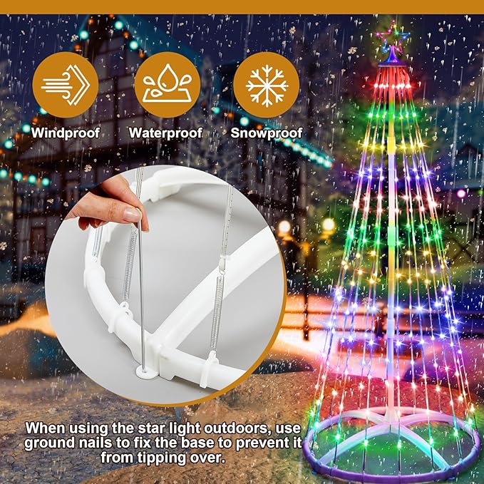 6 Pack 4/5/6FT Christmas LED Cone Tree Lights 24 Modes Color Changing with Timer Foldable Lighted Trees Waterproof Outdoor String Lights Holiday for Christmas New Year Xmas Decorations