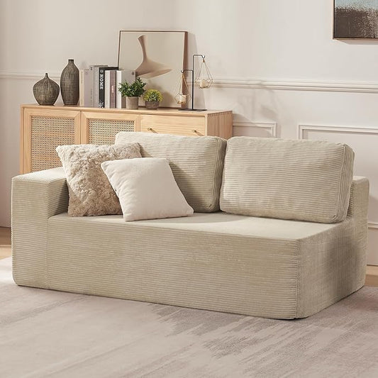 Loveseat Sofa, Cloud Modular Sofa Couch, Upholstered Floor Sofa with Deep Seat, Upholstered Foam Couch for Bedroom Living Room, No Assembly Required (Corduroy Fabric, Beige)
