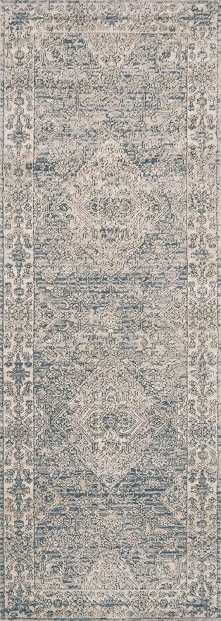 Loloi Teagan Collection TEA-04 Sky/Natural 2'-8" x 10'-6" Runner Rug, Large, Soft Neutral Rug, High-Traffic for Living Room, Bedroom, Home Office, Dining Area