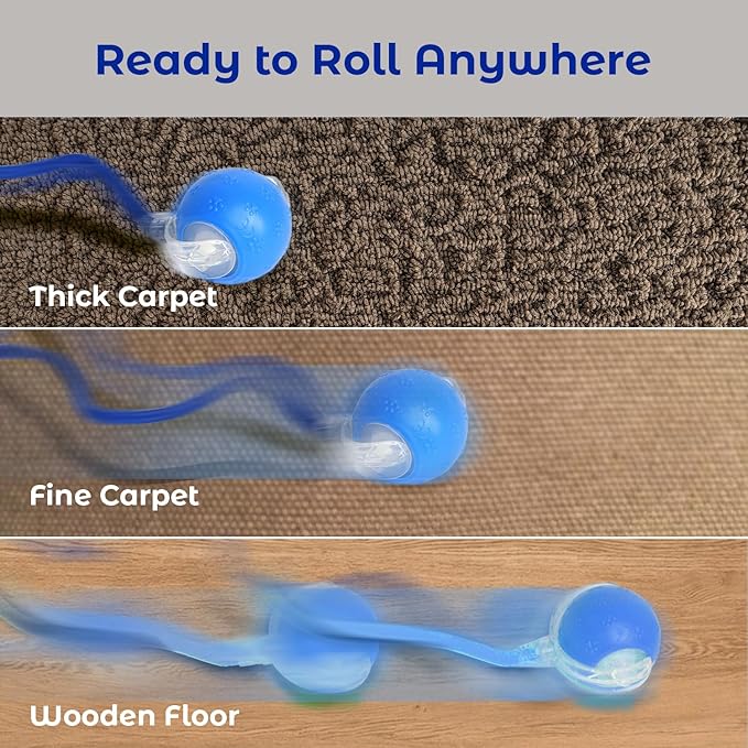 Interactive Cat Toys Ball for Indoor Cats Adult, Auto Moving Interactive Dog Toys,Smart Pet Chase Ball with Speedy Tail Rope, Stimulating Dogs Toy, Blue