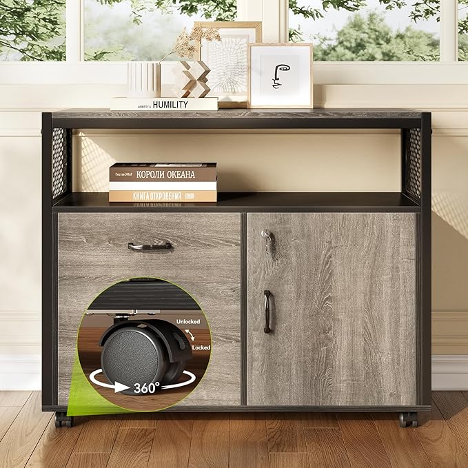 LITTLE TREE 55" Executive Computer Desk and Lateral File Cabinet, L-Shaped Office Desk for Home Office, Furniture Set, Grey