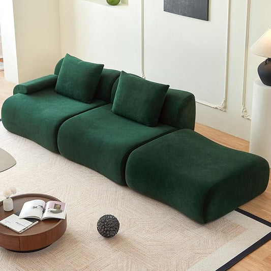 Modular L Shaped Sectional Couch, 114" Boneless Couches for Living Room with Deep Seat, Modern Lounge Sofa Sectional Sofa with Convertible Ottoman, Green Cloud Couch - No Assembly Required