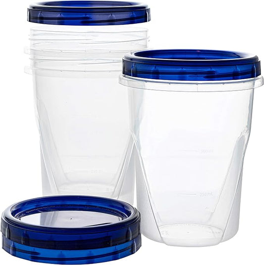 PLASTICPRO [32 oz 3 Pack] Twist Top Deli Containers Clear bottom With blue Top Twist on Lids Reusable, Stackable, Food Storage Freezer Container