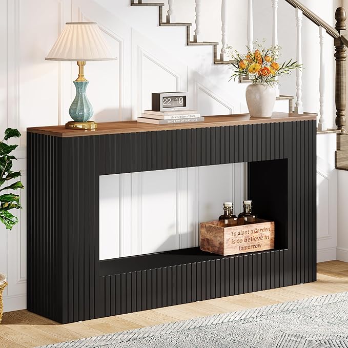Tribesigns Modern Console Table, 55-Inch Wood Entryway Table with Storage, Narrow Long Sofa Table Behind Couch Table for Living Room, Foyer, Hallway, Black