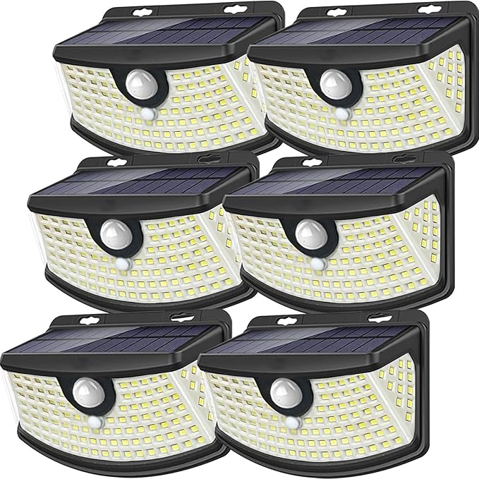 Aootek New Solar Motion Sensor Lights 120 LEDs with Lights Reflector,270° Wide Angle, IP65 Waterproof, Step Lights for Front Door, Yard, Garage, Deck (Black, Daylight White, 6-Pack)