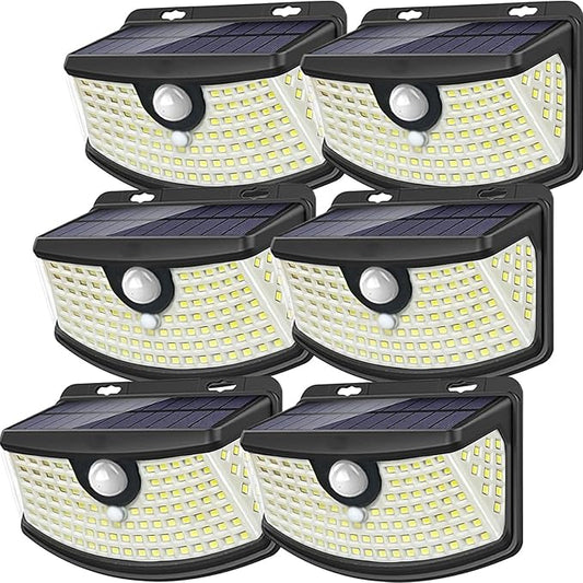Aootek New Solar Motion Sensor Lights 120 LEDs with Lights Reflector,270° Wide Angle, IP65 Waterproof, Step Lights for Front Door, Yard, Garage, Deck (Black, Daylight White, 6-Pack)