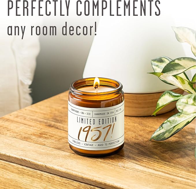 67th Birthday Gifts for Women - 'Limited Edition 1957' Soy Candle, w/Champagne on Ice I 67 Birthday Gifts for Women I 67th Birthday Gift for Her Ideas I 9oz Reusable Jar, 50Hr Burn, Made in USA