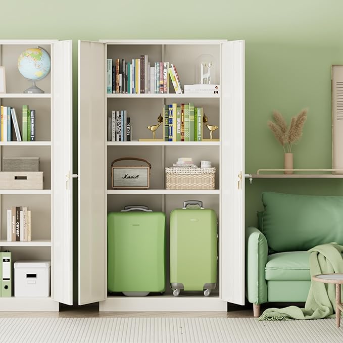 INTERGREAT Metal Storage Cabinet,72" Tall Steel File Cabinets with Locking Doors and Adjustable Shelves,Steel Storage Cabinet for Office,Home,Garage,Gym,School(Grey