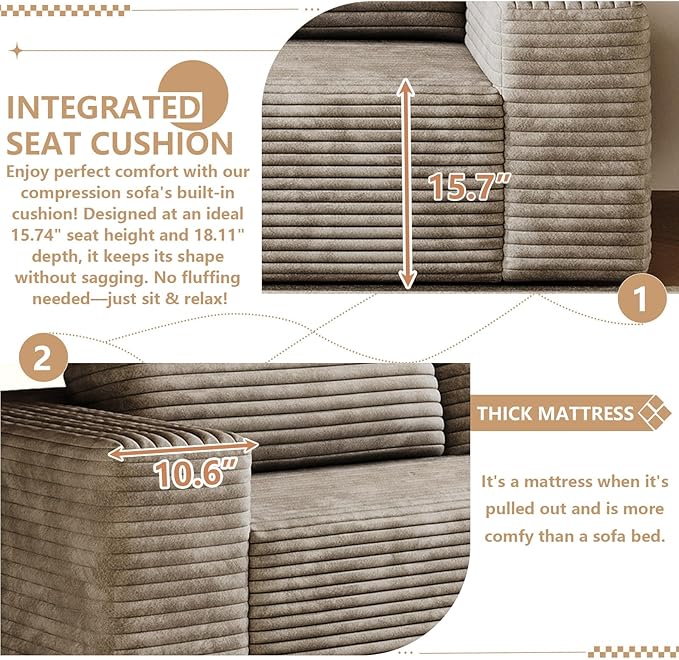 Cloud Loveseat Sofa, Modern Corduroy 2-Seater Couch with Deep Seat, No Assembly Required Memory Foam Sofa, Boneless Sofa in a Box for Bedroom, Apartment, Office,Small Space (Camel,63in)