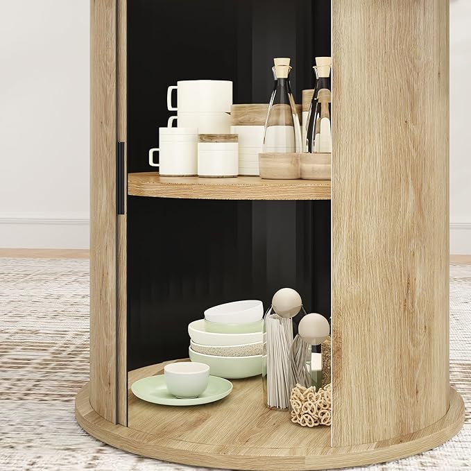 Farini 43" Round Dining Table for 4-6 with Storage Space,Modern Kitchen Room Table with Wood Top & Sturdy Metal Base,Natural