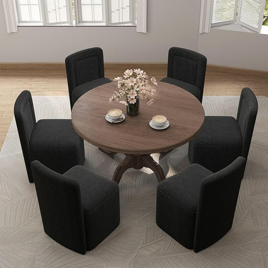 Black Upholstered Dining Chairs Set of 6, Armless Modern Sherpa Dining Chairs with High Back, Kitchen Chair for Dining Room/Restaurant/Living Room