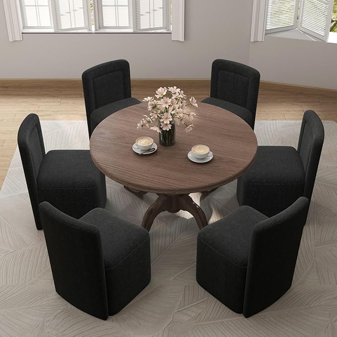 Black Upholstered Dining Chairs Set of 2, Armless Modern Sherpa Dining Chairs with High Back, Kitchen Chair for Dining Room/Restaurant/Living Room