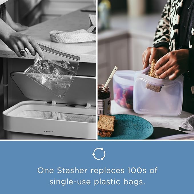 Stasher Premium Silicone Reusable Food Storage Stand-Up Mini Bag, Clear, Microwave, Sous Vide, Dishwasher, Oven and Freezer Safe, BPA Free, Leak-free, Eco-friendly, 28 Oz