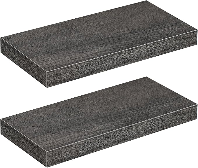 HOOBRO Floating Shelves for Wall, Wall Mounted Shelf Set of 2, 15.7" Hanging Shelf with Invisible Brackets, for Wall in Bathroom, Bedroom, Toilet, Kitchen, Living Room, Office, Charcoal Gray BC40BJ01