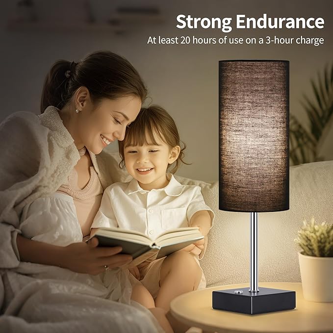 AVV Cordless Table Lamp with Dimmable, Rechargeable 3 Modes Battery Powered Bedside Lamp, Battery Operated Lamps for Night Stand, Touch Lamp for Bedroom, Living Room, Reading Room, 15 Inch Black