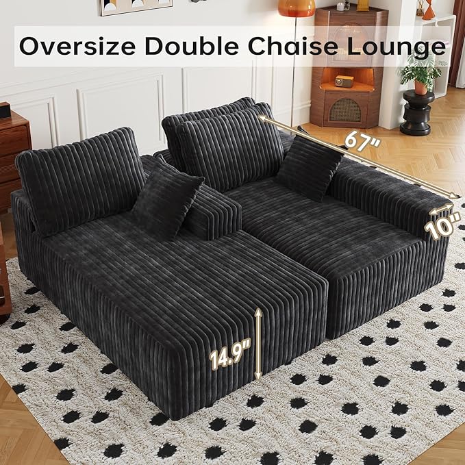 108" Sectional Couches for Living Room, Modular Sectional Sofa with L-Shape Chaise, Boneless Couch, Comfy Corduroy Fluffy Couch with Deep Seat and Side Pockets, No Assembly Required