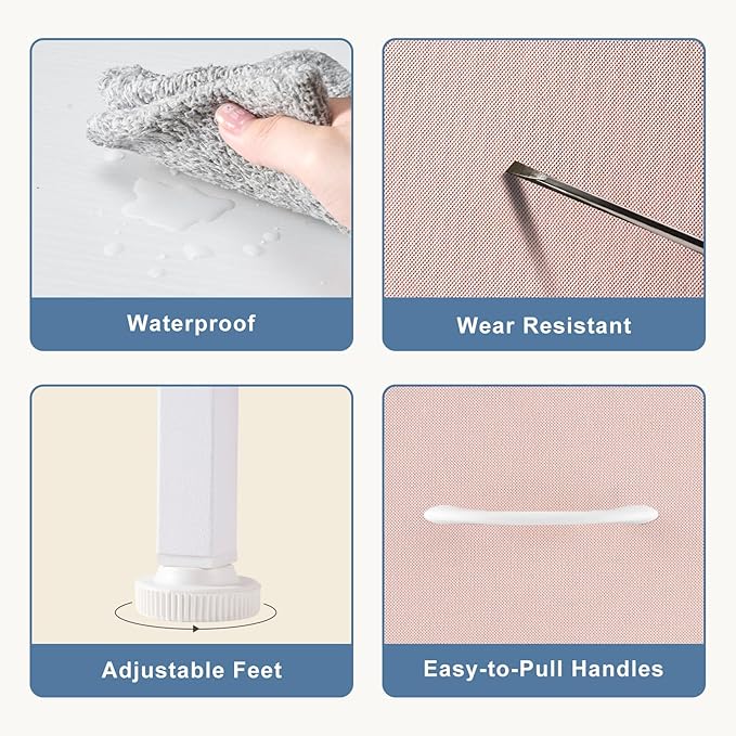 DUMOS Nightstand with 4 Drawers Bedside Table with Removable Fabric Bins Sturdy Steel Frame Wood Top Organizer Furniture for Bedroom Closet Living Room,Pink