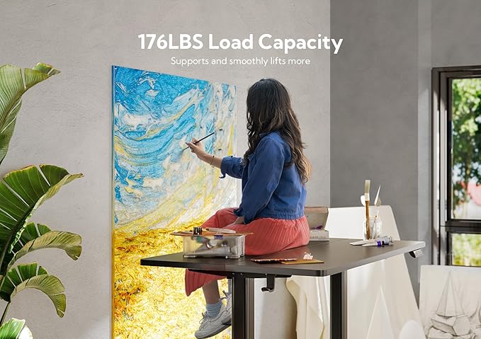 Claiks Electric Standing Desk, Adjustable Height Stand up Desk, 48x24 Inches Sit Stand Home Office Desk with Splice Board, Black Frame/Black Top