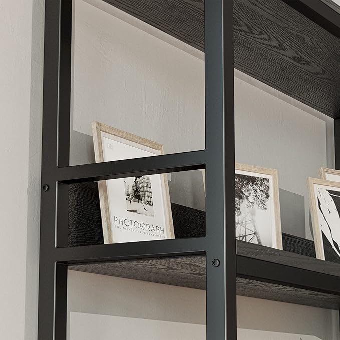 IRONCK Corner Bookshelf 5 Tiers, Industrial Corner Bookcase with Baffles Etagere, L Shaped Bookshelves with Metal Frame, Corner Shelf Storage Rack for Living Room Home Office