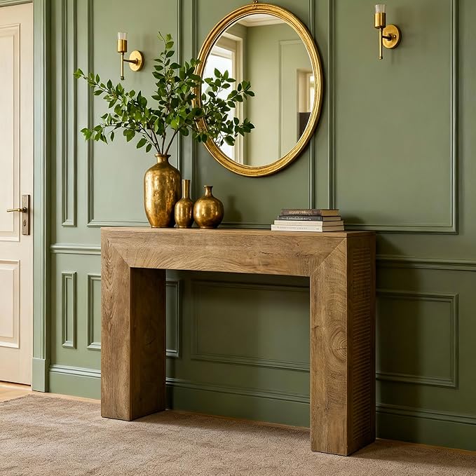 Tribesigns 43.3" Entryway Console Table, Farmhouse Wooden Sofa Table Behind Couch, Modern Small Accent Console with Fluted Design for Living Room Hallway Entrance Foyer, Brown