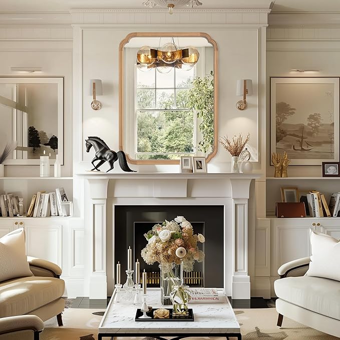 HOMECOOKIN Wood Bathroom Mirrors for Wall Mounted, 30" x 40" Rustic Wood Frame Wall Mirrors Decorative for Living Room or Bedroom Vanity Mirror (DH) A