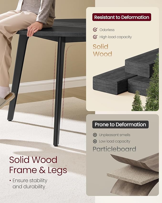 VASAGLE MAEZO Collection - Round Dining Table for 4-6 People, 47.2 Inches Circle Kitchen Table with Tapered Legs, Curved Transitions, for Dining Room, Kitchen, Charcoal Gray UKDT091BA01S