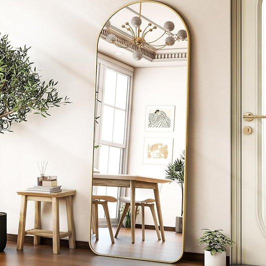 HARRITPURE Arched Full Length Mirror - 64"x21" Large Floor Standing Mirror Aluminum Frame Dressing Mirrors with Stand for Bedroom/Living Room Wall Mounted, Gold