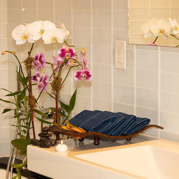 Mosobam Luxury Turkish 14pc Deluxe Bath Bundle Body Hand Face Towel and Mat Navy Blue 700 GSM & 1000 GSM Bamboo Viscose & Aegean Turkish Combed Cotton