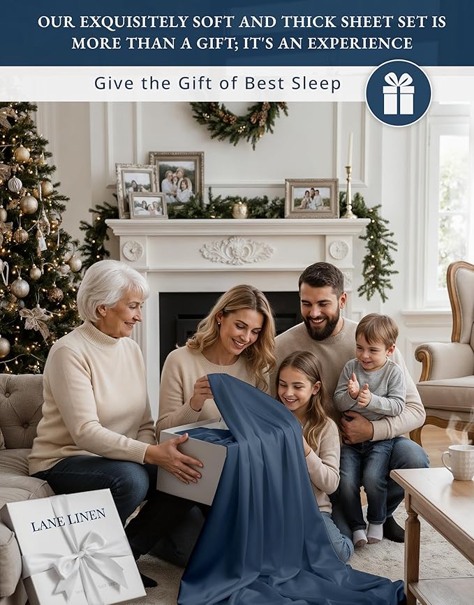 LANE LINEN 100% Egyptian Cotton Cal King Sheet Set, 15 inch Deep Pocket Fully Elasticized French Reinforced Pocket Seams for Soft, Comfy & Fresh Bed Eco Friendly Cooling Sheets - Estate Blue