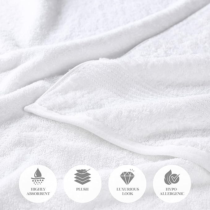 Superior Heritage Egyptian Cotton Bath Towel Set, Large Body Towels for Home Bathroom, Master, Guest Bath Decor, Plush, Absorbent Basics, Spa, Hotel, Resort, Luxury Essentials, Set of 4, White