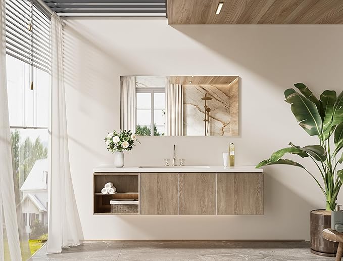 TETOTE Frameless Mirror 48" x 24" Large Tempered Vanity Mirror for Wall, Bathroom, Bedroom, Entryway, Hallway, Gym, Vertically/Horizontally