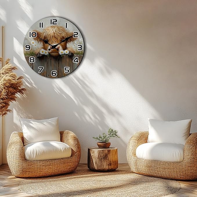 Coastal Wall Clock for Kitchen Decor, 12 Inch Round Wood Clocks Battery Operated Silent Retro Wall Clock for Farmhouse, Bedroom