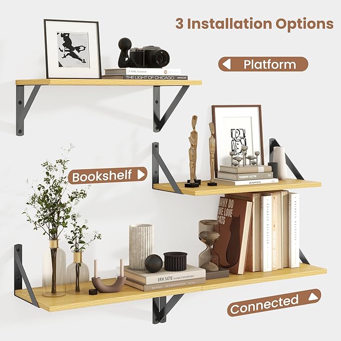 Axeman Floating Shelves | 8 Inch Deep Oak Wall Shelves Set of 2 | 16W x 8D Rustic Wood Shelves for Bookshelf Living Room Bedroom Home Office Bathroom