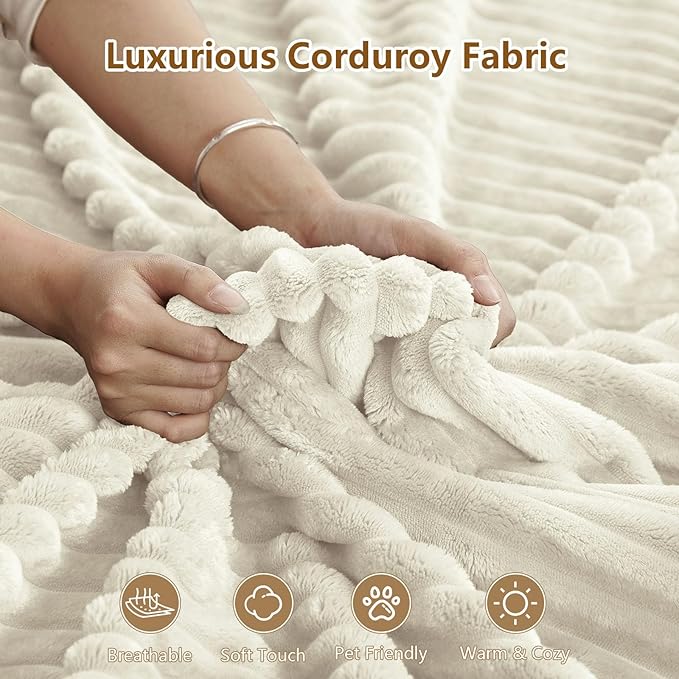 135" U-Shape Cloud Couch, Modern Modular Sectional Comfy L-Shape Sofa with Ottoman, Deep Seat, Upholstered Corduroy Sleeper Chaise Longue for Living Room Bedroom, No Assembly Required, White