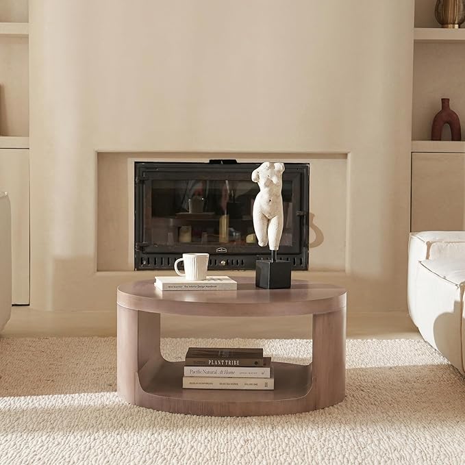 Round Coffee Table with Storage, 31.5" Modern Living Room Table, 2 Tier Circle Wood Center Tables for Apartment, Living Room, Open-Style Storage Gray Coffee Tables, 31.5"*15.7" (Gray)