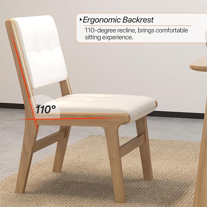 KCC Modern PU Leather Dining Chairs Set of 4, Upholstered Kitchen Chairs with Solid Wood Legs and Comfortable Seat for Dining Room/Lounge/Bedroom(White)