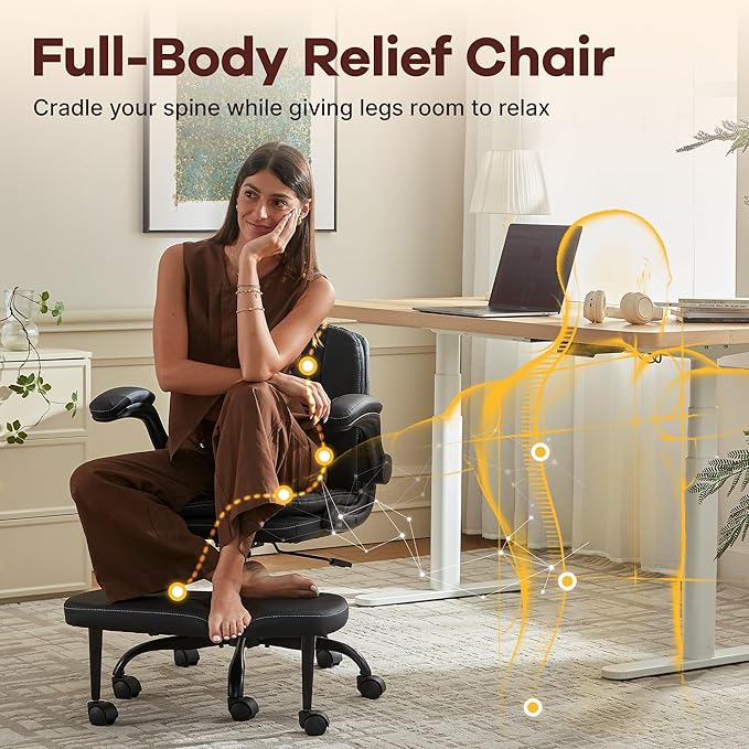 Cross Legged Office Chair: ADHD Criss Cross Desk Chair with Wheels & Stretchable Rotating Footrest - Height Adjustable Wide Yoga Kneeling Meditation Chair with Flip-up Armrests Back Support