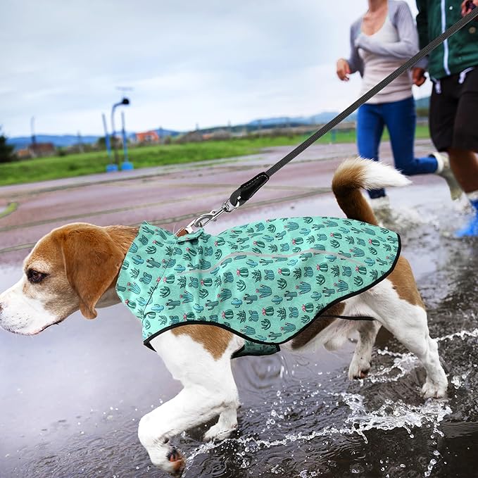 Mile High Life Dog Raincoat, Adjustable Waterproof Reflective Rain Jacket for Small Medium Large Dogs, Lightweight Breathable Pet Rain Coat with Leash Hole(Green Cactus,XXS Chest 16-19")