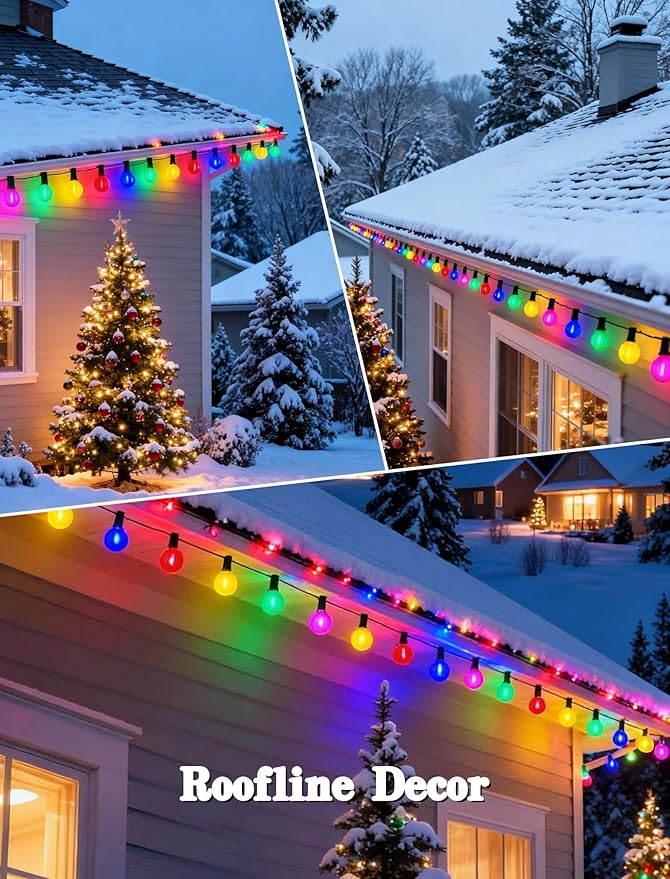50Ft Outdoor Frosted Multicolor Lights, LED G40 Globe Patio String Lights with 25 0.6W Ceramic Colorful Bulbs(2 Spare), Outside Christmas Lights for Holiday Party Backyard Christmas