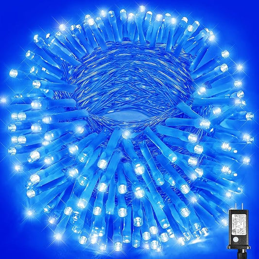 300 LED Blue Christmas Lights Outdoor Waterproof, 100ft Extra Long Blue String Lights 8 Modes Plug in Twinkle Fairy Lights with Timer for Indoor Outside Bedroom Christmas Tree Party Decorations