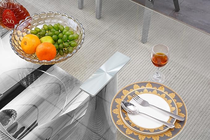 HomVent Modern Rectangle Glass Dining Table, 70''L x 35.4''W x 30''H, Silver With U Base, Clear Tempered Glass Top, Stainless Steel Base