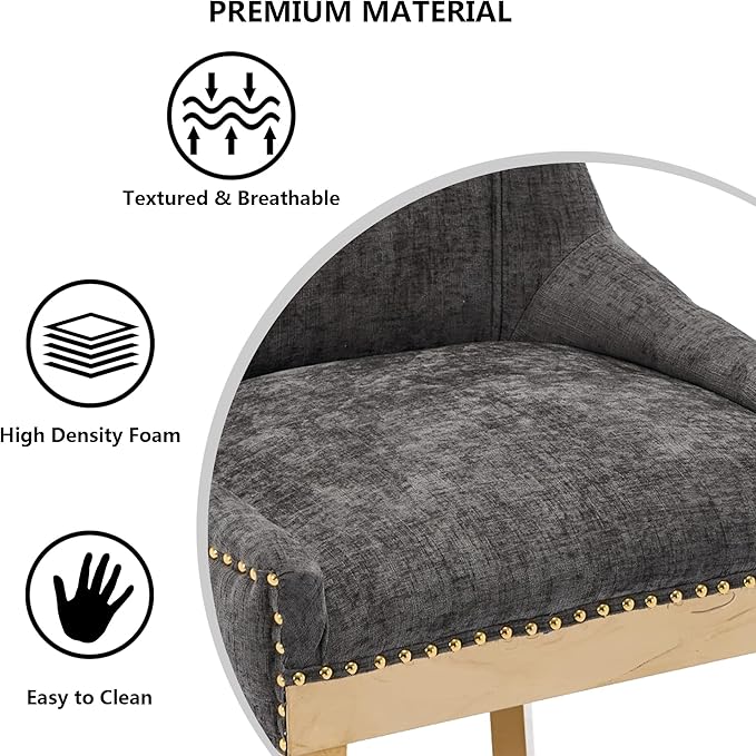 Luxury Fabirc Upholstered Dining Chairs Set of 6,Neutral Chenille Kitchen Room Chair with Nailhead Trim,6 Piece Modern Side Chairs for Dining Room,Living Room,Bar (Grey-Gold, Set of 6)