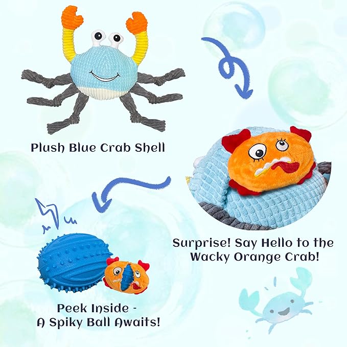 Dog Toys for Aggressive Chewers – 3-in-1 Squeaky Interactive Chew Toy with Spiky Ball for Small, Medium & Large Dog, Pet Plush Toys（Bouncing Ball Not Included）
