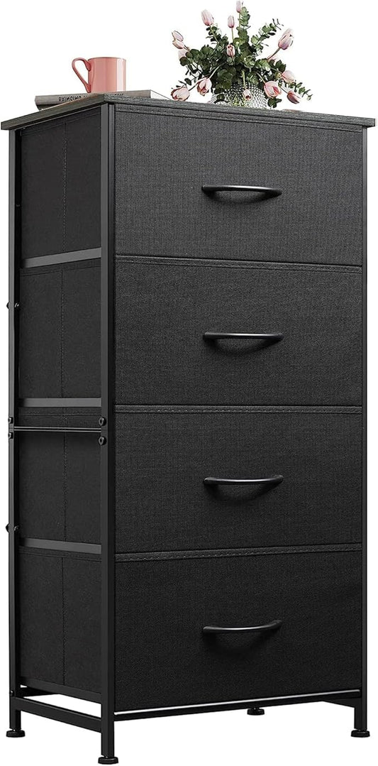 WLIVE Dresser with 4 Drawers, Fabric Storage Tower, Organizer Unit for Bedroom, Hallway, Entryway, Closets, Sturdy Steel Frame, Wood Top, Easy Pull Handle, Charcoal Black