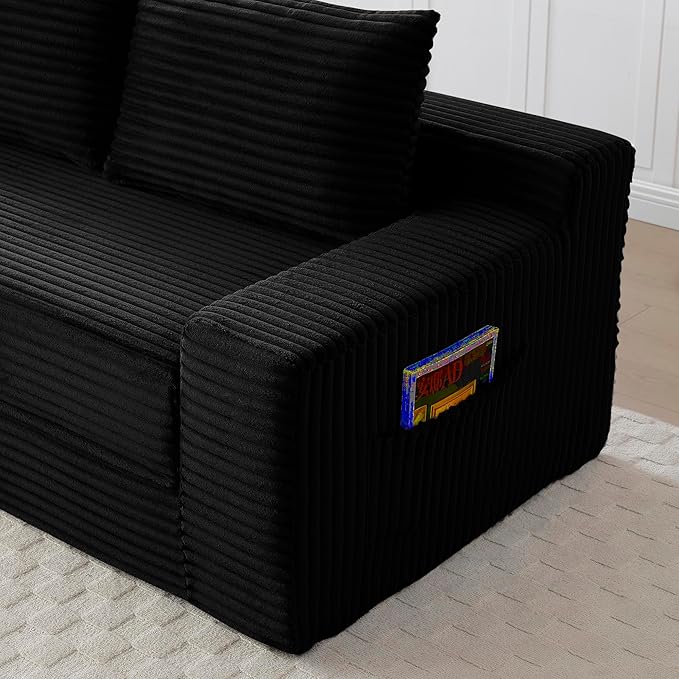 73" Cloud Loveseat Sofa Couch in a Box, 2 Seater Boneless Couch, Convertible Pull Out Sofa Bed with Pillows, No Assembly, Memory Foam, Modern Small Couches for Small Spaces (A-Black)