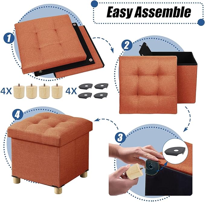 BRIAN & DANY 15 Inches Ottoman with Storage, Square Small Storage Ottoman Foot Rest with Legs, Ottomans Foot Stool for Dorm, Living Room, Entryway (Burnt Orange)