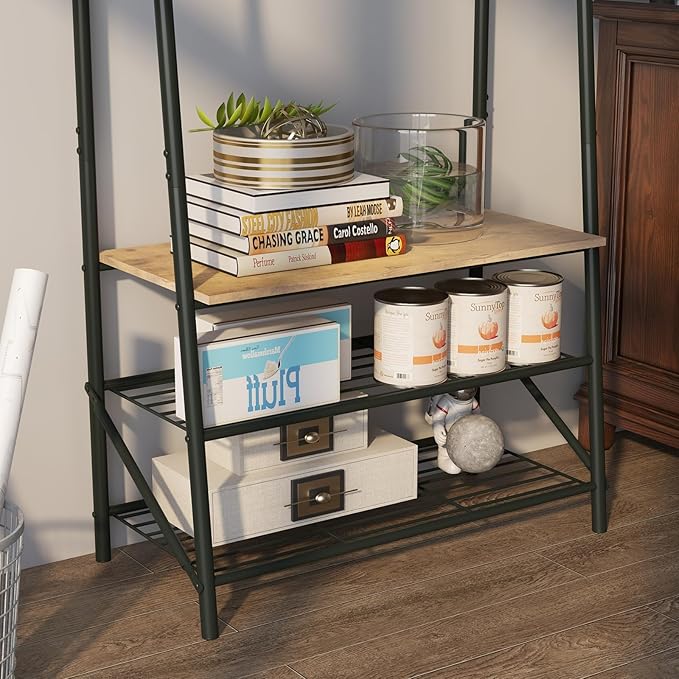 MDF Hall Tree with Bench, 4-in-1 Entryway Coat Rack with Storage Shelf & Shoe Organizer, Sturdy Freestanding Furniture for Living Room, Bedroom, Mudroom