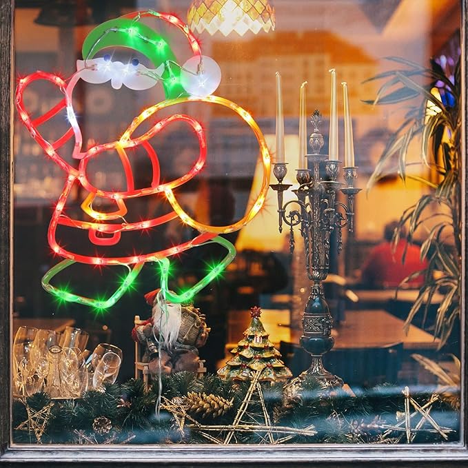 16" Christmas Window Silhouette Lights - 4 Pack Colour Lighted Christmas Tree ＆ Snowman ＆ Angel ＆ Santa for Holiday Indoor and Outdoor Wall Door Window Decorate